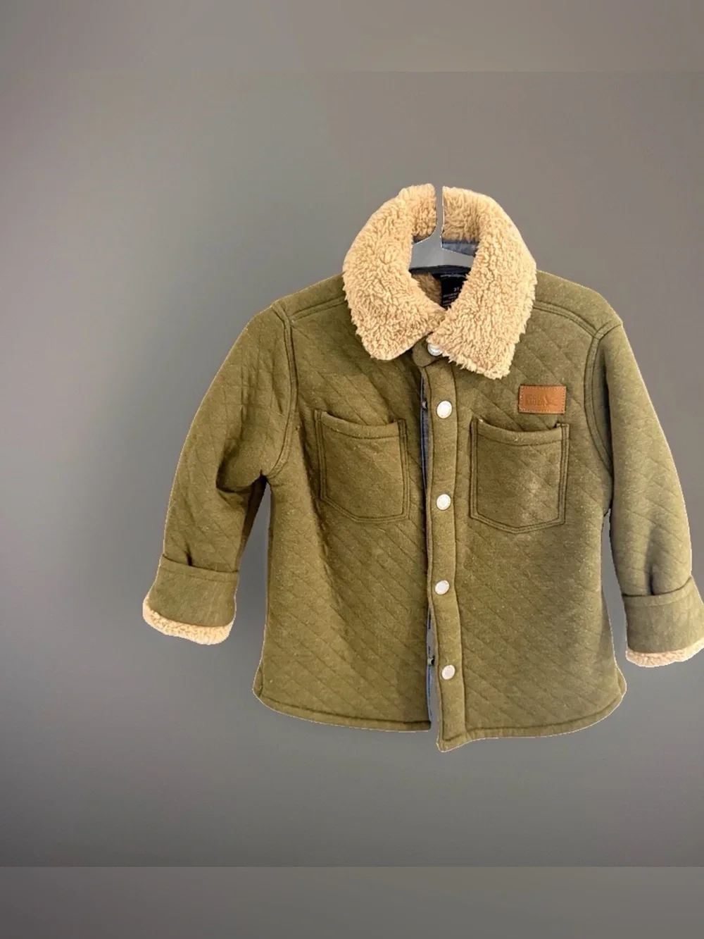 Eddie Bauer Kids Toddler Quilted Jacket Sherpa Collar Olive Green Size 3T